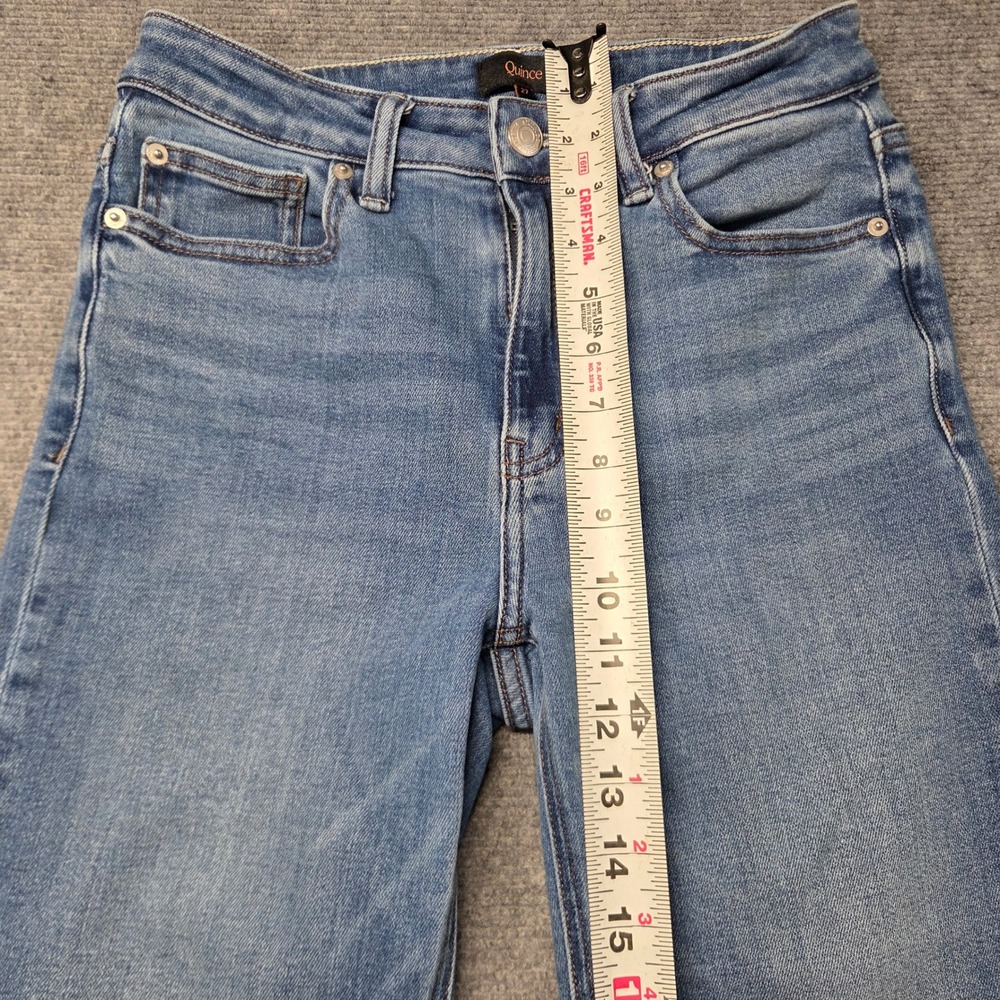 Quince Bella Stretch Straight Jeans Twilight Blue Fray Raw Hem 27 W-PNT-113 - Picture 8 of 16